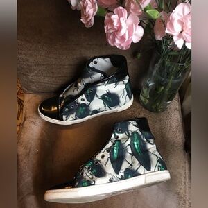 Rare Lanvin Green,Black,white High-Top Sneakers.Insect/bug print 38